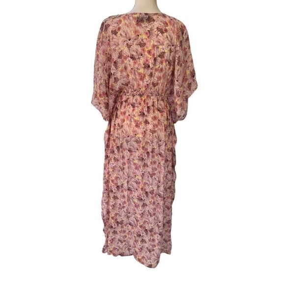 Rujuta Sheth Anthropologie Pink Shell Print Maxi Dress Cinch Drawstring Waist OS - Picture 3 of 13